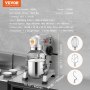 VEVOR Commercial Food Mixer, 18.7L Commercial Stand Mixer with 3 Adjustable Speeds, 1100W Dough Mixer with Stainless Steel Bowl and 3 Mixing Attachments, Ideal for Restaurant, Bakery, Pastry shop, Caf