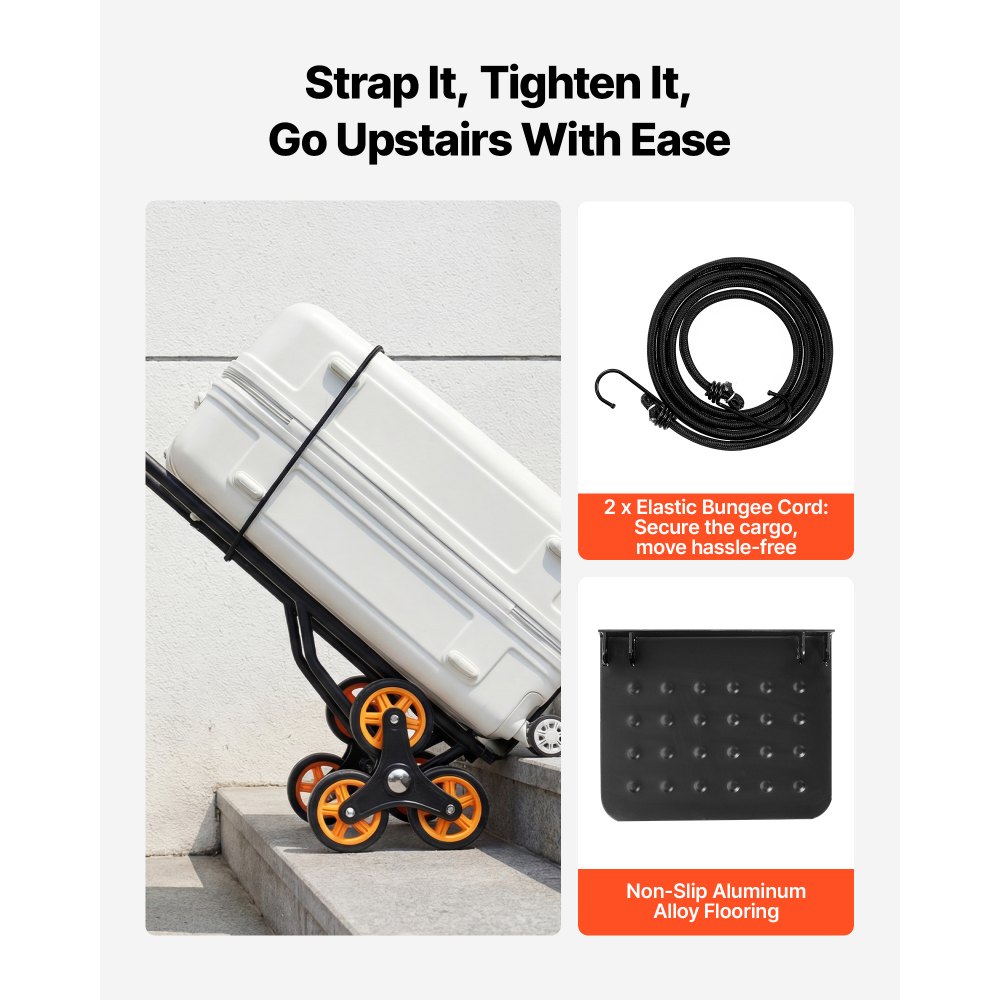VEVOR Opvouwbare trapbeklimwagen, 150 kg draagvermogen, trapbeklimwagen met 6 wielen en 2 spanbanden, transportkar, trapbeklimwagen, stapelbare handkar, ideaal voor huishoudelijk gebruik, boodschappen doen en magazijnen.