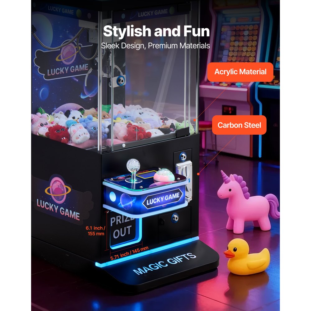 VEVOR Claw Crane Machine, Medium-Sized Arcade Game Machine with Claw + Grabber Double-Layer, Light & Sound, Toy Candy Grabber Prize Dispenser Vending Toy, for Commercial Home Cinema, Black Purple