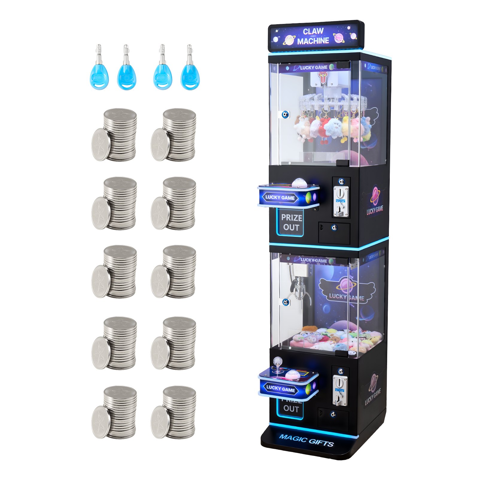 VEVOR Claw Crane Machine, Medium-Sized Arcade Game Machine with Claw + Grabber Double-Layer, Light & Sound, Toy Candy Grabber Prize Dispenser Vending Toy, for Commercial Home Cinema, Black Purple