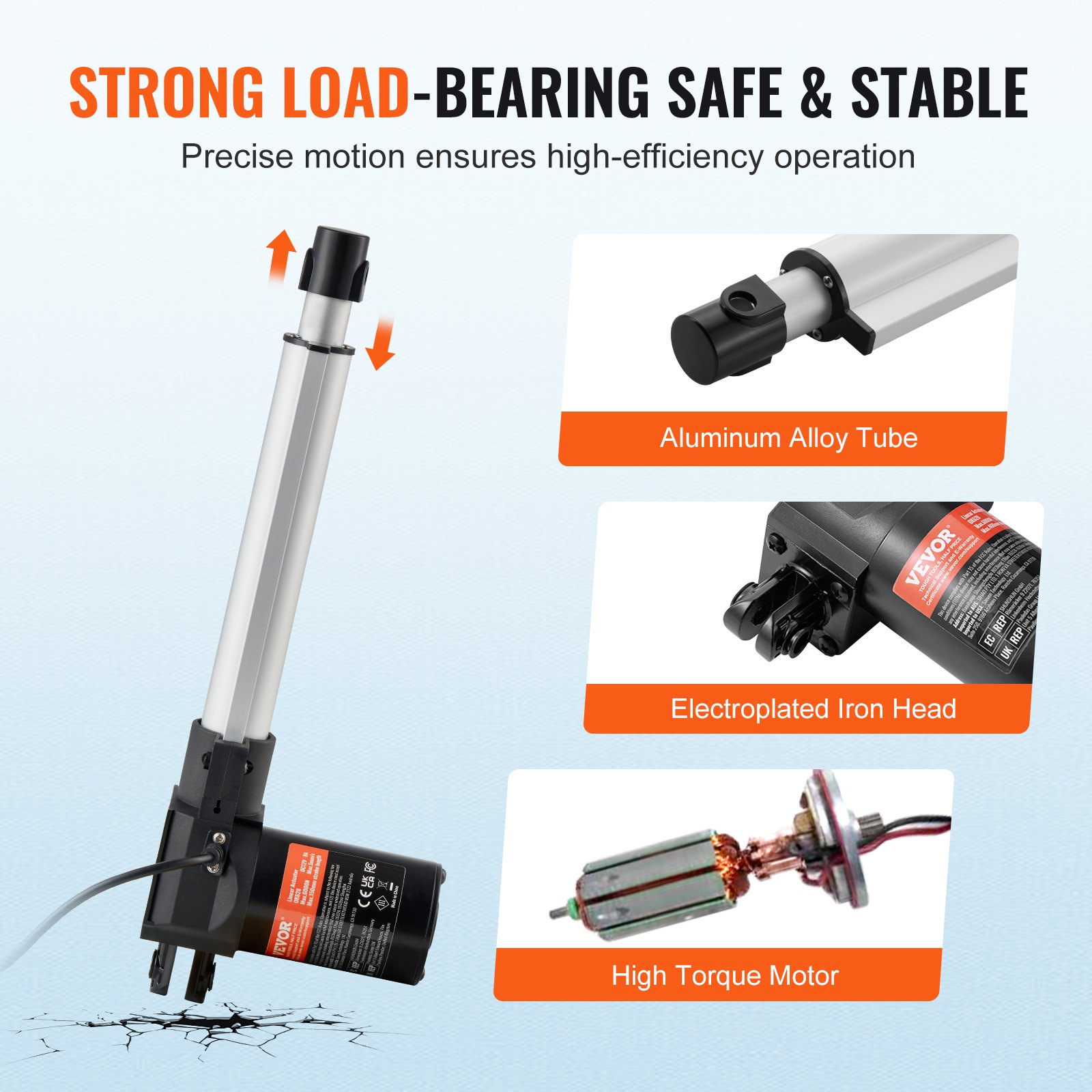 VEVOR 6000N Lineaire actuator DC 12V lineaire aandrijving IP44 elektrische lineaire motor 200 mm slaglengte Geluidsniveau ≤ 50 dB Elektrische deuropener 5 mm/s Reissnelheid Lineaire technologie Aanpassing aandrijving