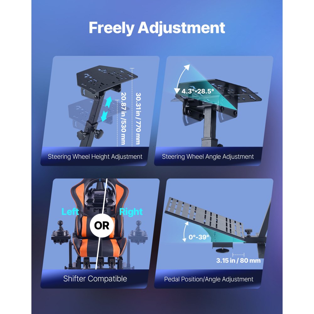 VEVOR Racing Wheel Stand, Heavy-Duty Simulator Cockpit Steering Wheel Stand, Fit Logitech G25, G27, G29, G920, G923, Thrustmaster T300RS, TX F458, T500RS, T3PA-PRO (F1/GT) and CSR Pedals