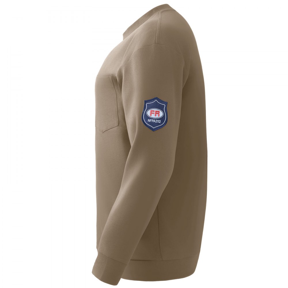 VEVOR Vlamvertragend overhemd met lange mouwen, ademend katoen (7 oz), brandvertragende werkkleding voor heren met krimpbehandeling en zak, voor lassers en elektriciens, lichtbruin XL