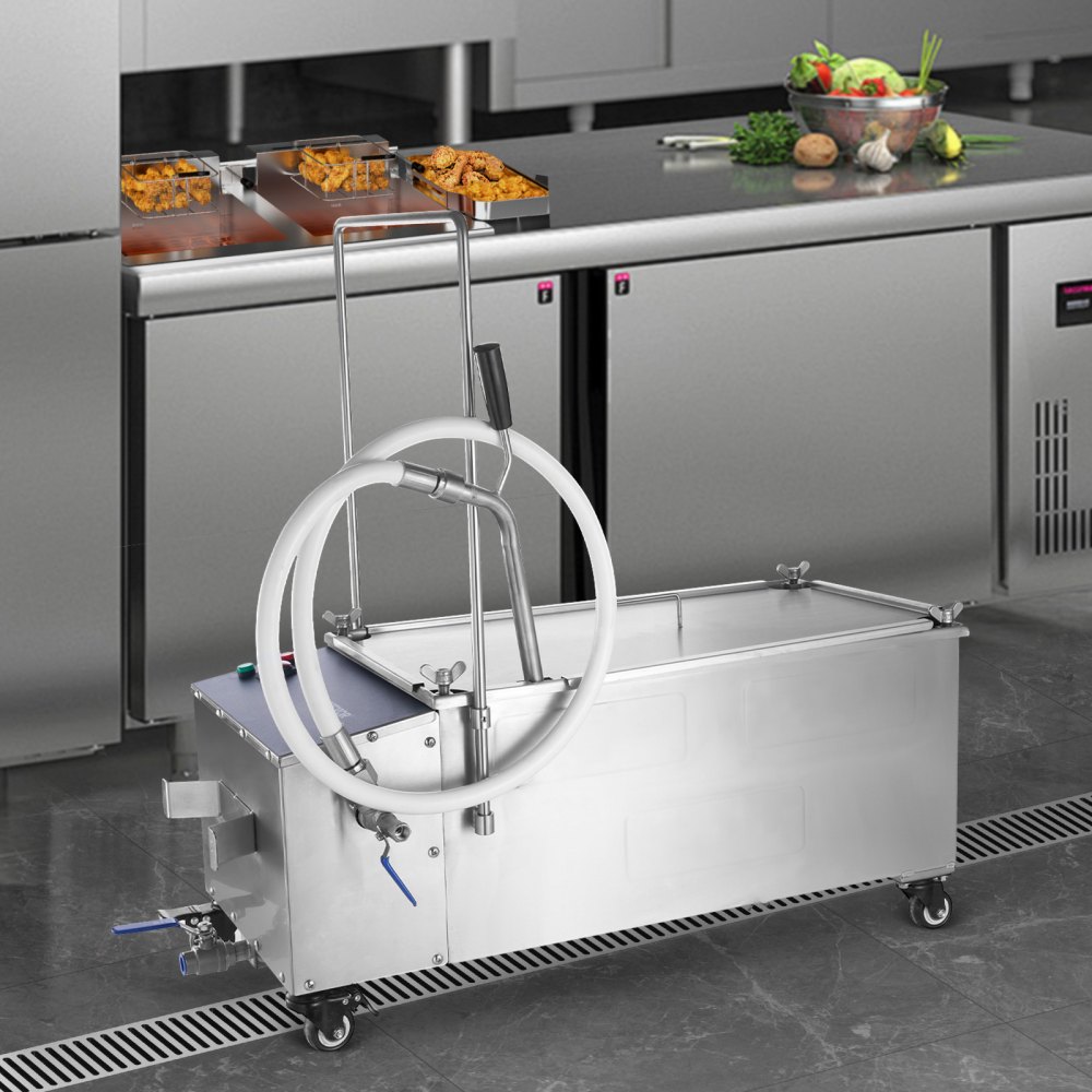 VEVOR Mobile Fryer Filter, 55L Oil Tank Capacity, Oil Filtration System with 10 L/min Oil Filtration Speed, Mobile Frying Oil Filtering System with Swivel Wheels, Oil Hose for Restaurant Burger Stores