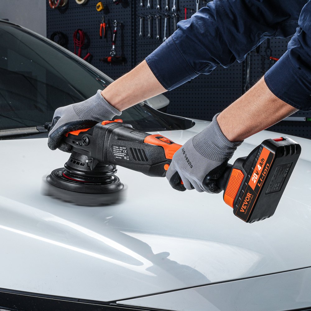 VEVOR 20V draadloze polijstmachine, 6 inch dubbelwerkende borstelloze polijstmachine met 1 4,0 Ah batterij, orbitale polijstmachineset met 6 variabele snelheden voor autoverzorging, waxen en polijsten