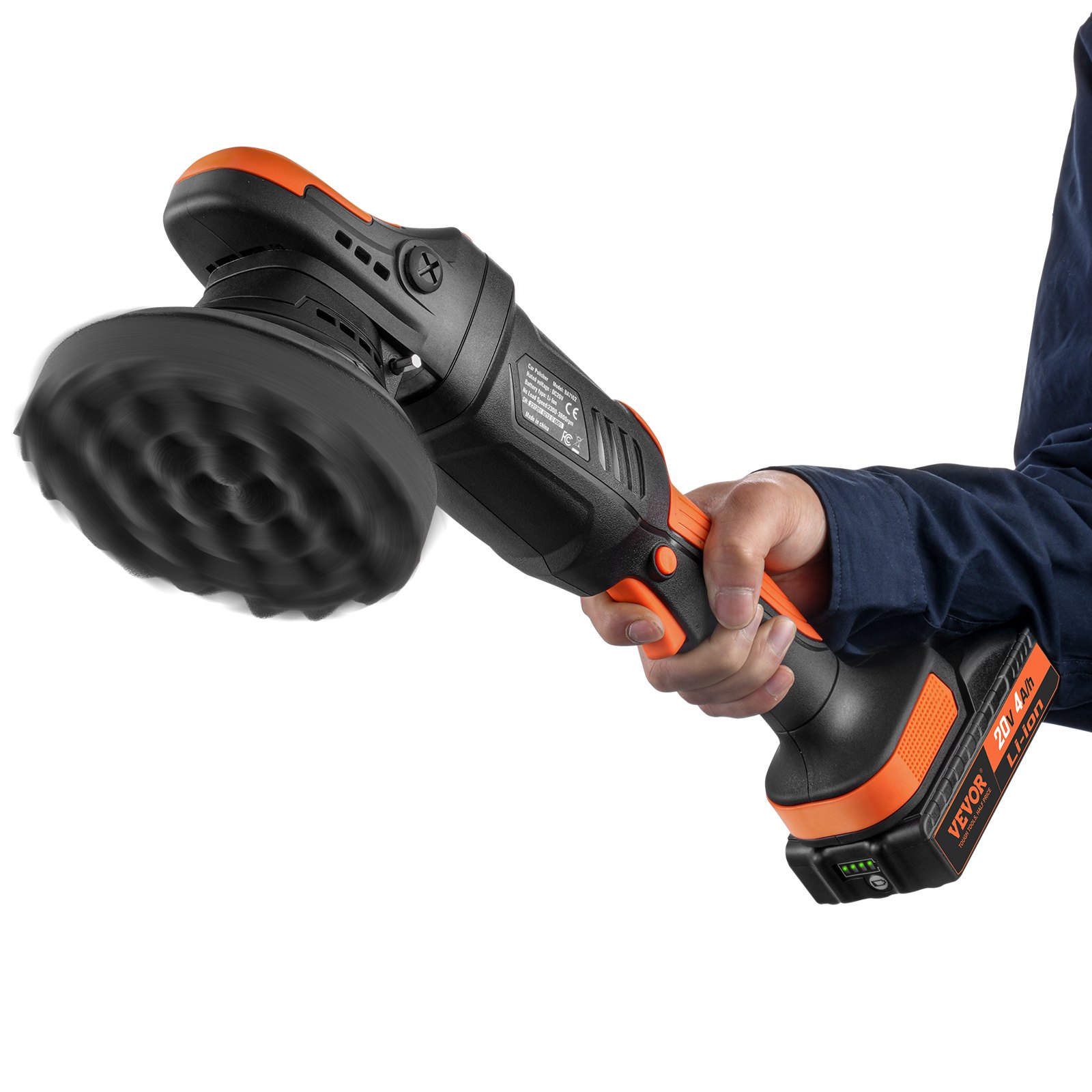 VEVOR 20V draadloze polijstmachine, 6 inch dubbelwerkende borstelloze polijstmachine met 1 4,0 Ah batterij, orbitale polijstmachineset met 6 variabele snelheden voor autoverzorging, waxen en polijsten