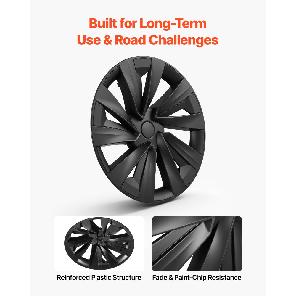 VEVOR 4x Wielkappen voor Tesla Model Y 2025, 19 inch wieldoppen gemaakt van ABS-kunststof, 4-delige set wielkappen met 10 spaken en kliksysteem, R19 wielkappen voor decoratie en stofbescherming, matzwart