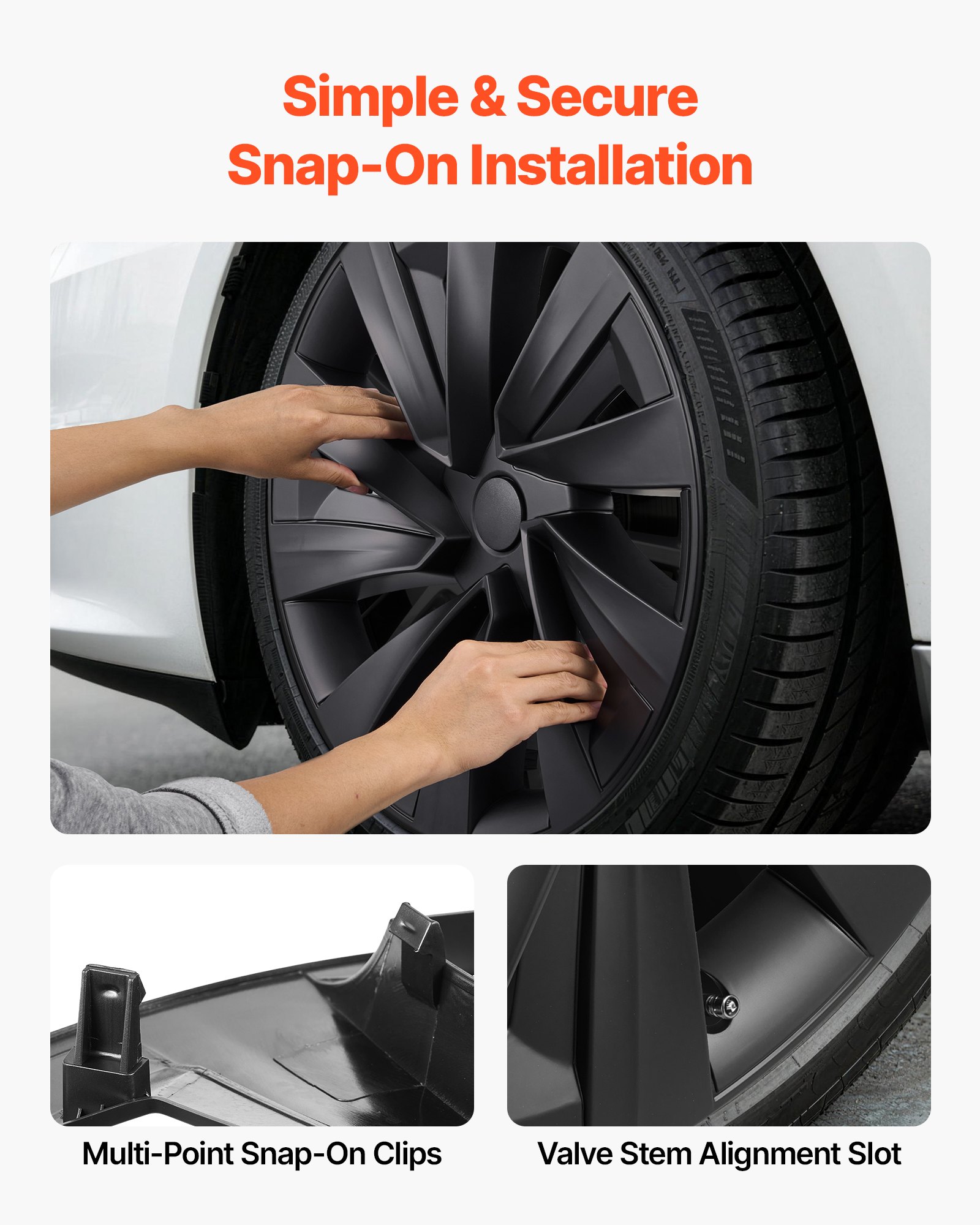VEVOR 4x Wielkappen voor Tesla Model Y 2025, 19 inch wieldoppen gemaakt van ABS-kunststof, 4-delige set wielkappen met 10 spaken en kliksysteem, R19 wielkappen voor decoratie en stofbescherming, matzwart