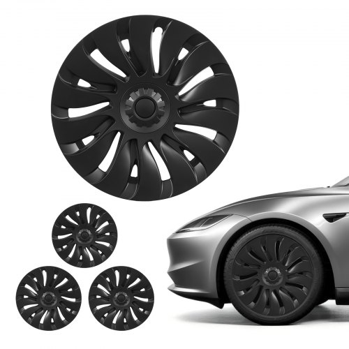 VEVOR 4-delige wieldoppenset voor Tesla Model Y 21-24, 19-inch ABS kunststof wieldoppen, 14-spaaks wieldoppen met kliksysteem, R19 wieldoppen voor decoratie en stofbescherming, matzwart