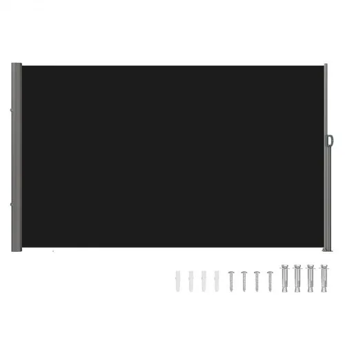 Terras windscherm rolgordijn zijluifel uitschuifbaar 180 x 300 cm zwart voor particulier of zakelijk gebruik