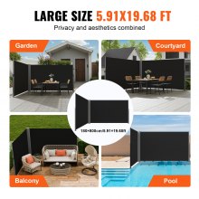 VEVOR Retractable Side Awning, 71''x 236'' Aluminum Outdoor Privacy Screen, 280g Polyester Water-proof Retractable Patio Screen, UV 30+ Room Divider Wind Screen for Patio, Backyard, Balcony, Black