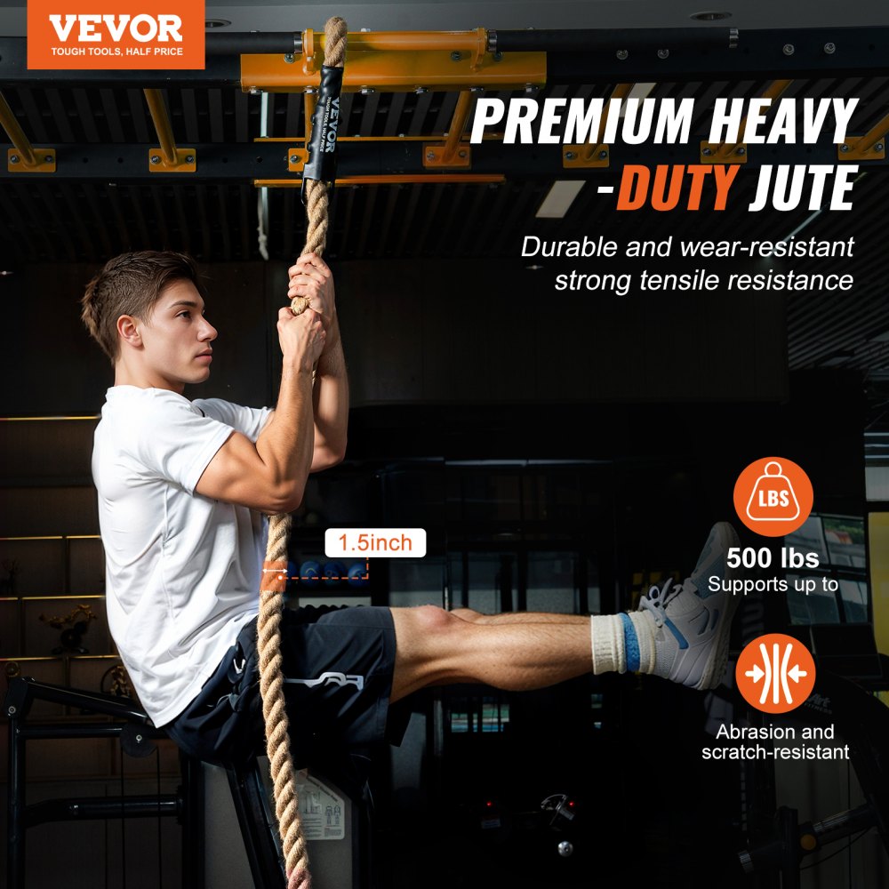VEVOR Gym Climbing Rope, 1.5" Diameter 25 ft Length Gym Fitness Training Rope, Gym Exercise Workout Rope for Adults, Climbing Rope for Fitness and Strength Training, Climbing Exercise, Home Workout