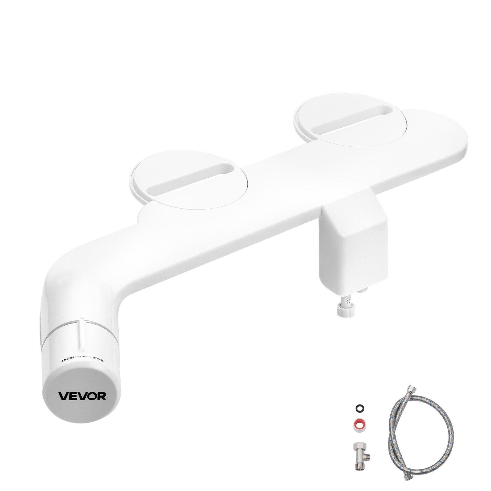 VEVOR Bidet Attachment for Toilet, Non-Electric Bidet Toilet Seat Attachment - Dual Retractable Nozzles, Adjustable Cold Water Pressure, Stainless Steel Inlet, Ideal for Rear and Feminine Wash, White