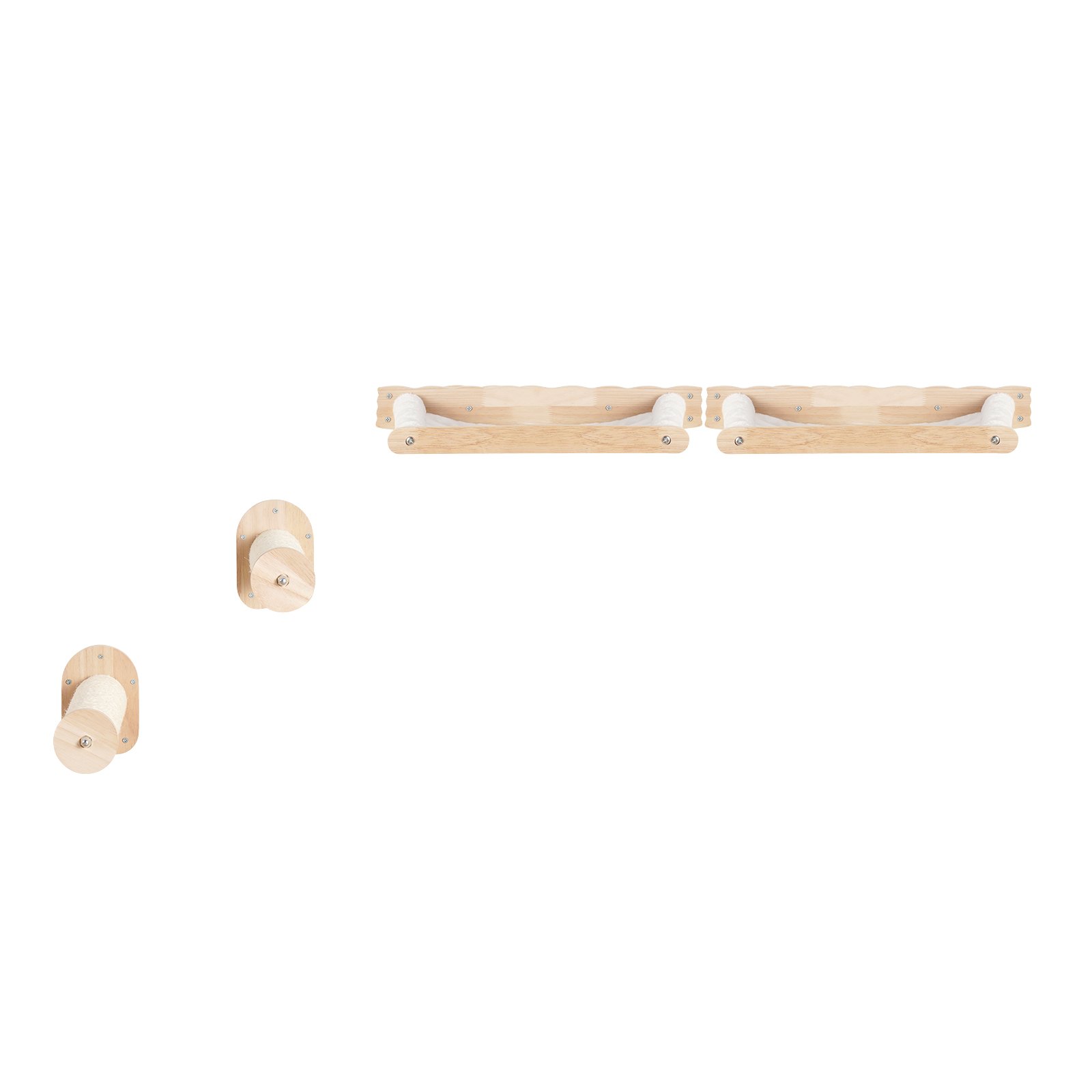 VEVOR Wandgemonteerde Kattenplanken, Kattenwandplanken en Zitstokken met Springpalen en Hangmatten, Kattenmeubelset tot 18 kg, Afneembaar en Wasbaar Koraalfleece voor Slapen, Spelen, Klimmen, Set van 4