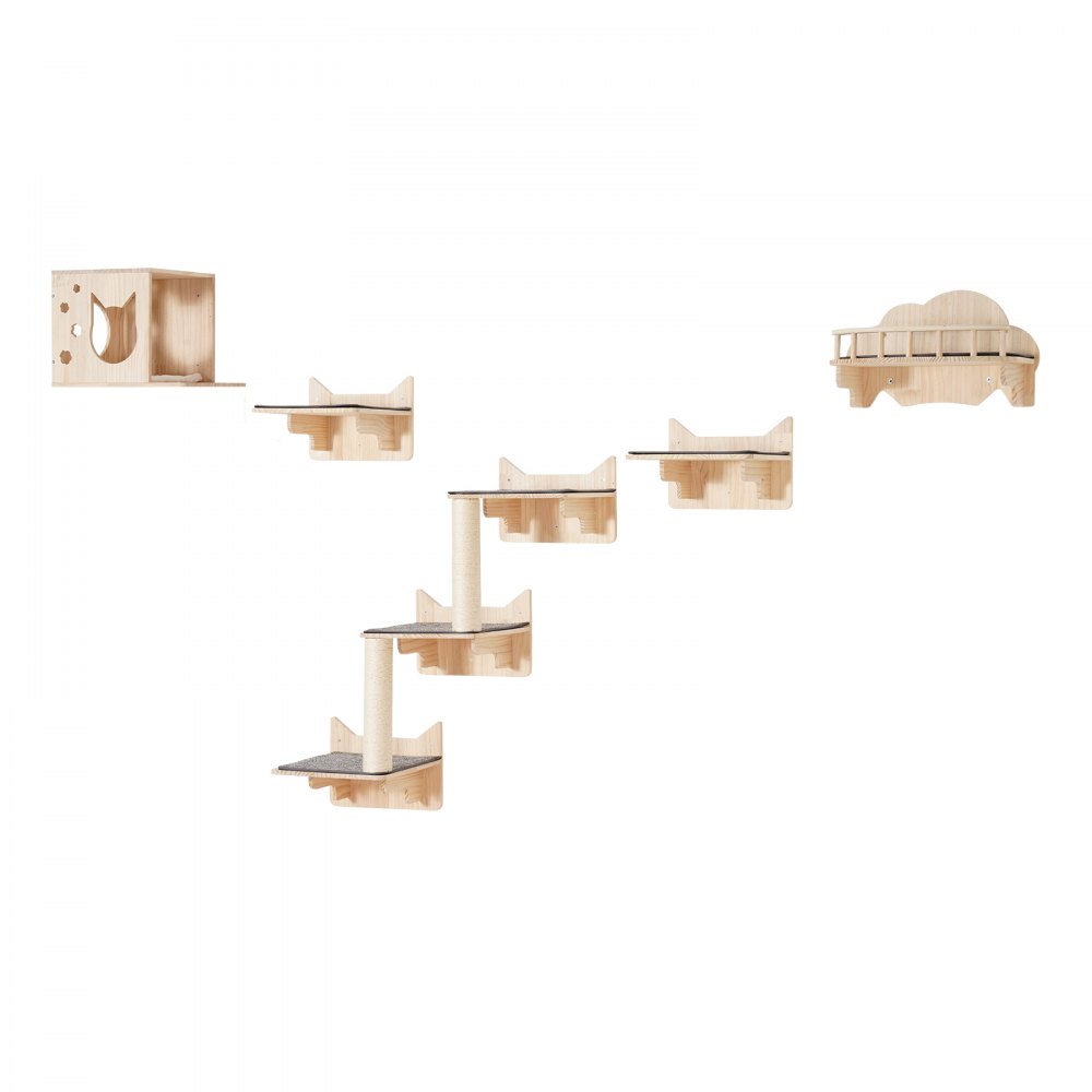 VEVOR Wall Mounted Cat Shelves Tree with Jumping Boards Nest Furniture Set of 5