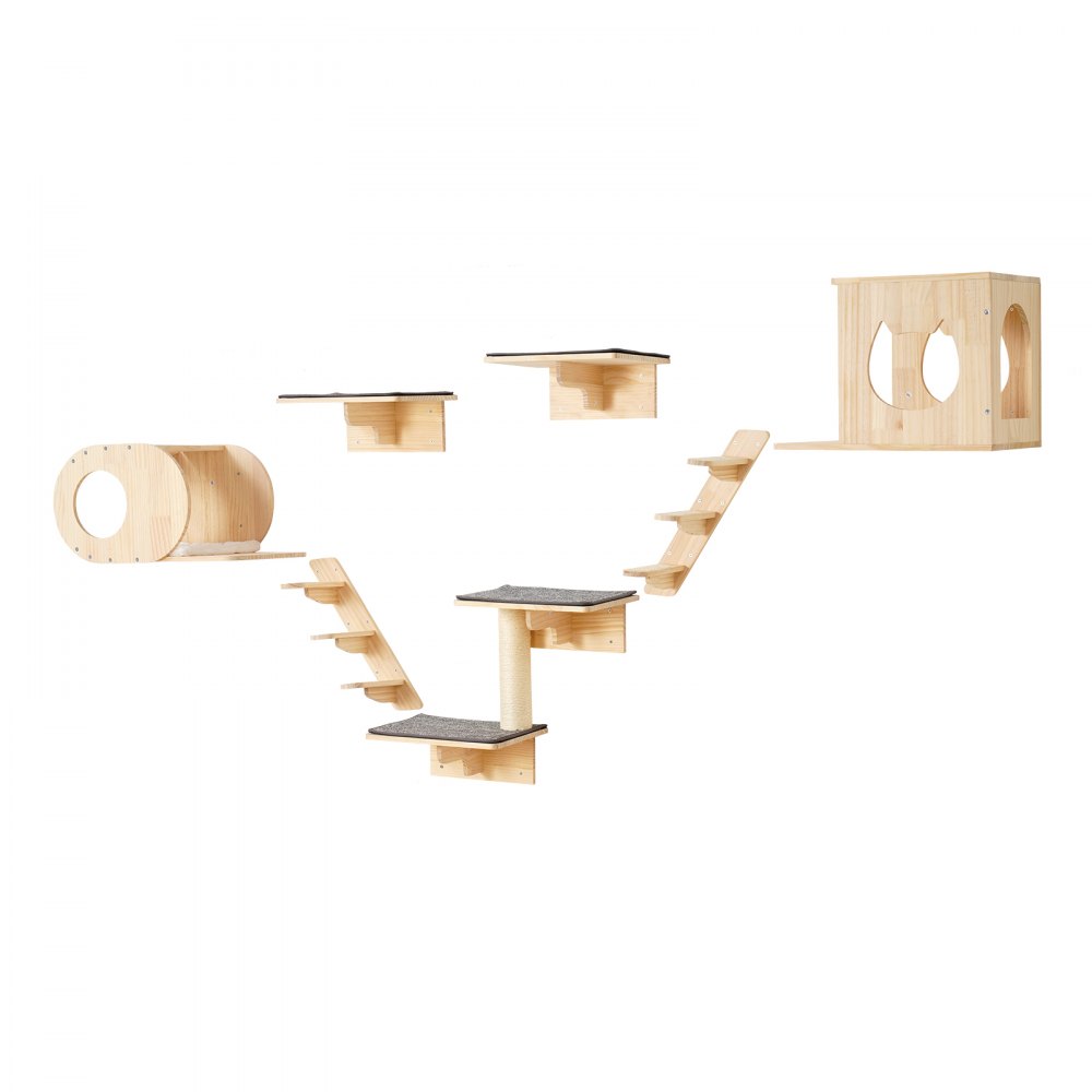 VEVOR Wall Mounted Cat Shelves Tree with Jumping Boards Nests Hammock Set of 7