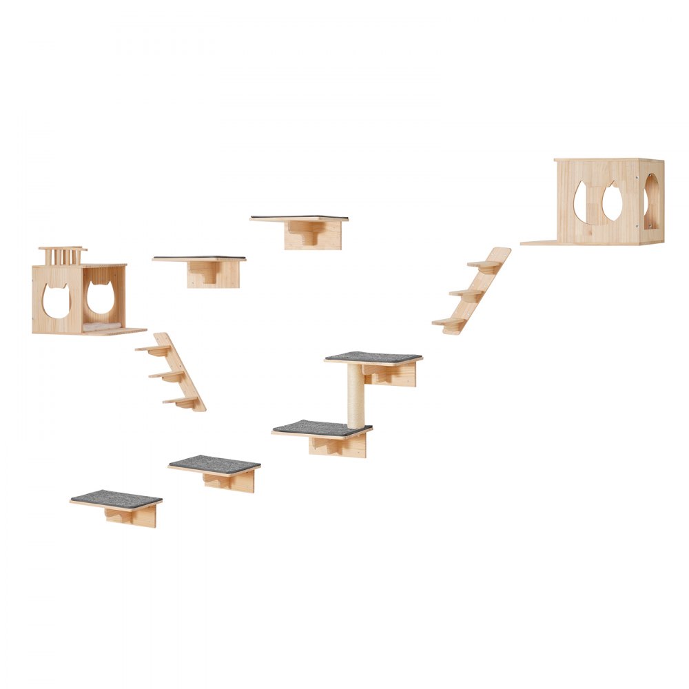 VEVOR Wall Mounted Cat Shelves Tree with Jumping Boards Nests Hammock Set of 9