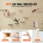 VEVOR Wall Mounted Cat Shelves, Cat Wall Shelves and Perches with Jumping Boards, Cat Beds, Hammocks & Cat Tree, Cat Furniture and Shelves up to 40 lbs for Sleeping, Playing, Climbing, Set of 9