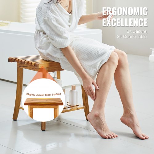 VEVOR Corner Teak Shower Bench, 43cm Height 30.5cm Radius, 100% Teak Wooden Corner Shower Beach, 300Lbs with Storage Shelf, Shower Stool for Indoor VEVOR Corner Teak Shower Bench, 43cm Height 30.5cm Radius, 100% Teak Wooden Corner Shower Beach, 300Lbs with Storage Shelf, Shower Stool for Indoor