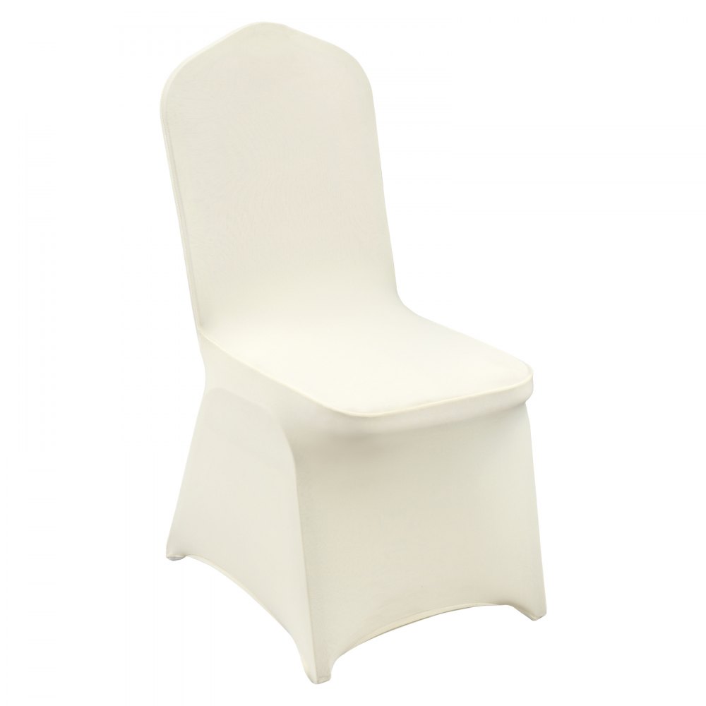 white chair with fitted VEVOR chair covers, stretching seamlessly over its shape.