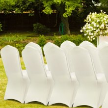 VEVOR stoelhoezen voor klapstoelen gemaakt van elastisch spandex, universele pasvorm stoelhoes, afneembare en wasbare hoezen, voor bruiloften, feesten, feesten, dineren (pak van 100, ivoorwit)
