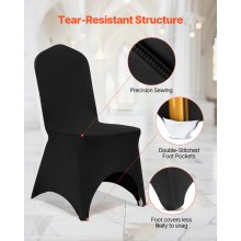 VEVOR 50 stuks, zwart stoelhoezen gemaakt van elastisch spandex voor klapstoelen, universele pasvorm, gebogen voorkant, afneembare en wasbare hoezen, voor bruiloft, vakantie, feest, feest