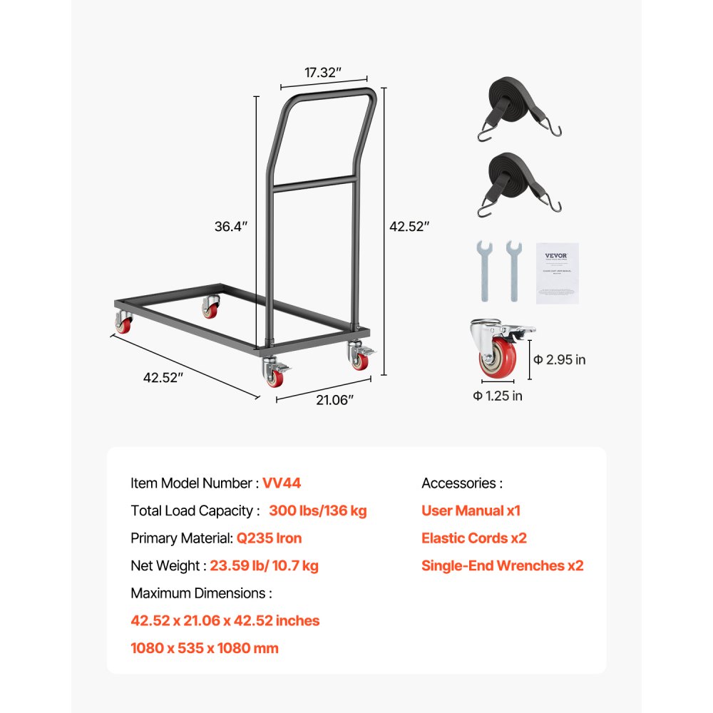 VEVOR Opvouwbare stoelstandaard, draagvermogen 136 kg, L-vormige stoelkar voor verticale plaatsing van 25 stoelen, metalen transportkar met rubberen wielen, multifunctionele stoelhouder, matzwart