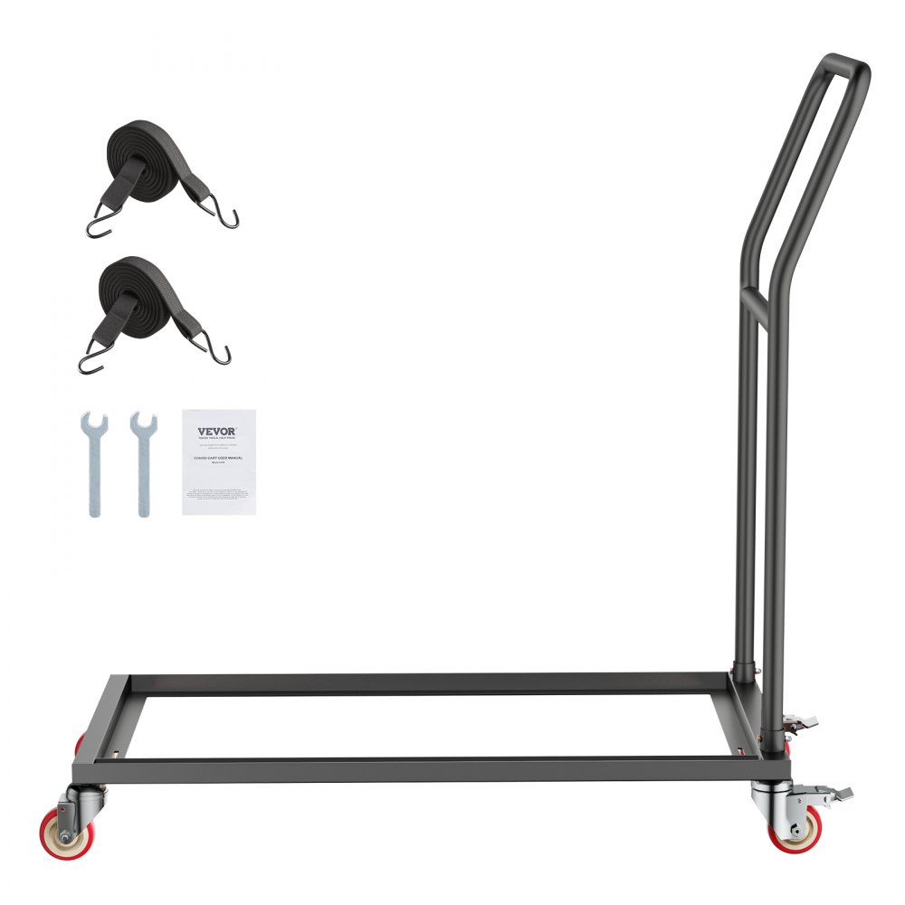 VEVOR opklapbare stoelstandaard, draagvermogen 136 kg, L-vormige stoeltrolley voor verticale plaatsing van 25 stoelen, metalen transporttrolley met rubberen wielen, multifunctionele stoelhouder, matzwart