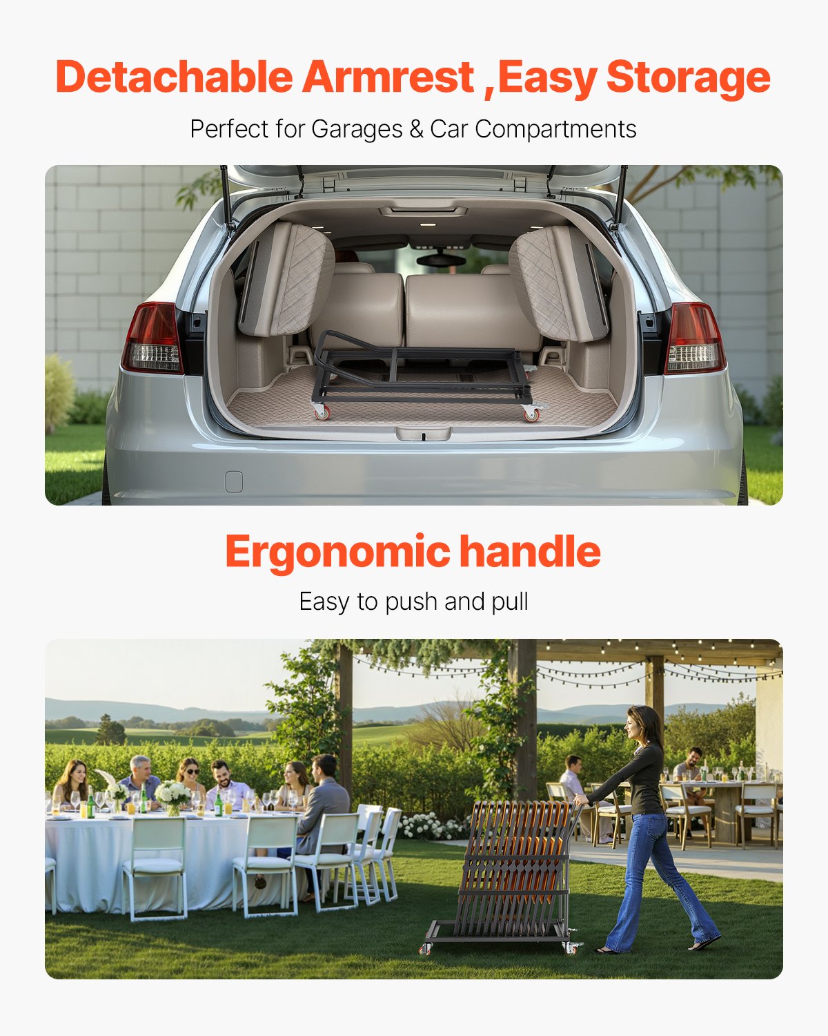 VEVOR opklapbare stoelstandaard, draagvermogen 136 kg, L-vormige stoeltrolley voor verticale plaatsing van 25 stoelen, metalen transporttrolley met rubberen wielen, multifunctionele stoelhouder, matzwart