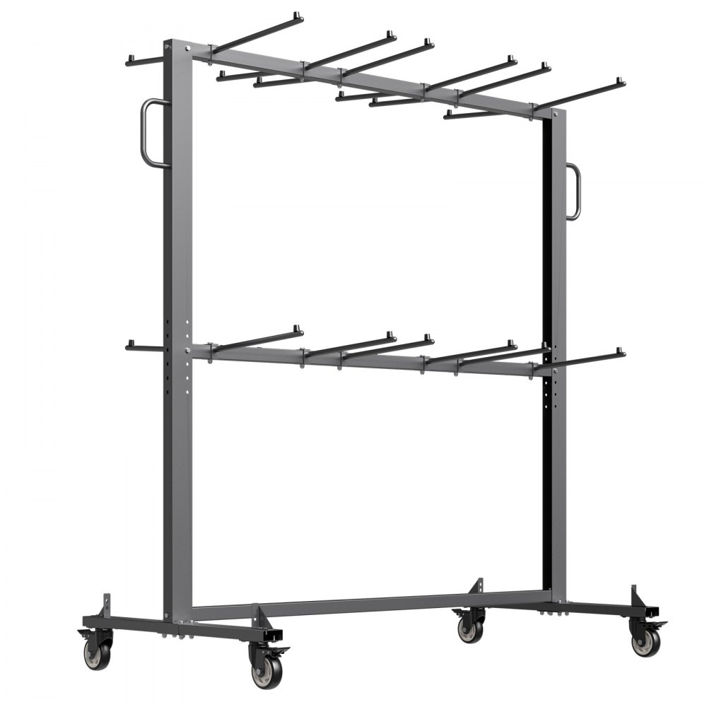 VEVOR Opvouwbare Stoelstandaard, Draagvermogen 361 kg, Stoelenkar voor 84 stoelen/12 tafels, Dubbellaagse stoelopslagkar met rubberen wielen en houders, Grote stoelhouder, Matzwart