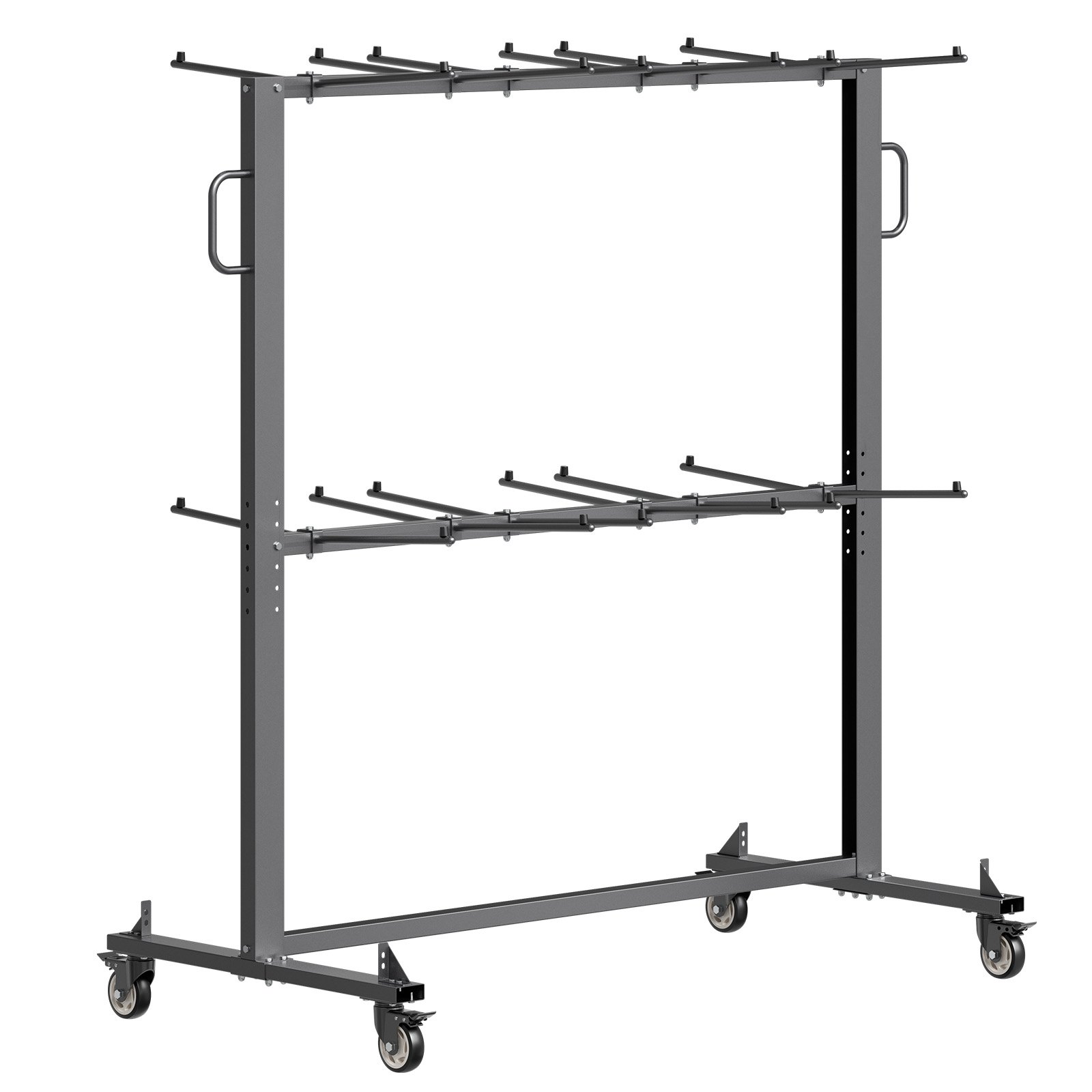 VEVOR Opvouwbare Stoelstandaard, Draagvermogen 361 kg, Stoelenkar voor 84 stoelen/12 tafels, Dubbellaagse stoelopslagkar met rubberen wielen en houders, Grote stoelhouder, Matzwart