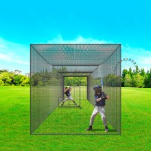 VEVOR honkbalkooinet met frame en net voor thuis of achtertuin 35 voet honkbalkooinet voor slag- en veldwerk honkbalnet slagkooi voor kinderen of volwassenen zwart