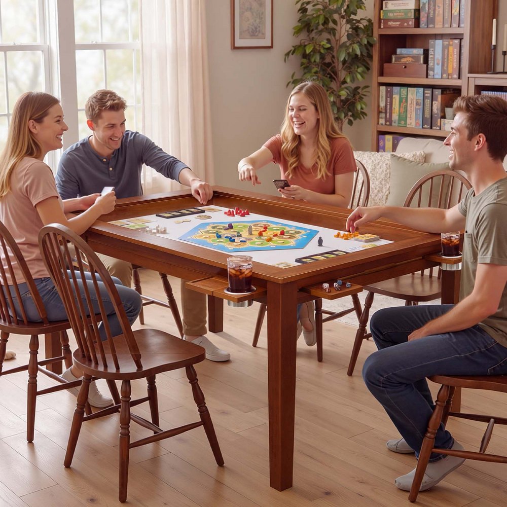 VEVOR Bordspeltafel 160x100x76cm 2-in-1 Spel- & Eettafel Draagvermogen 200kg, Ruim voor 6 spelers, Massief hout, met afneembare tafelbladen, bekerhouders, leren speelmat en uitschuifbare dienbladen