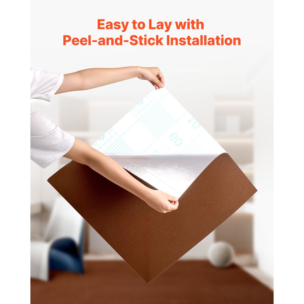 VEVOR Tapijttegels 609,6 x 609,6 x 5 mm, 20 stuks, zelfklevend tapijt met een oppervlakte van 7,4 m², tapijtvloer, eenvoudig zelf te vervangen voor woonkamer en kantoor, donkerbruin