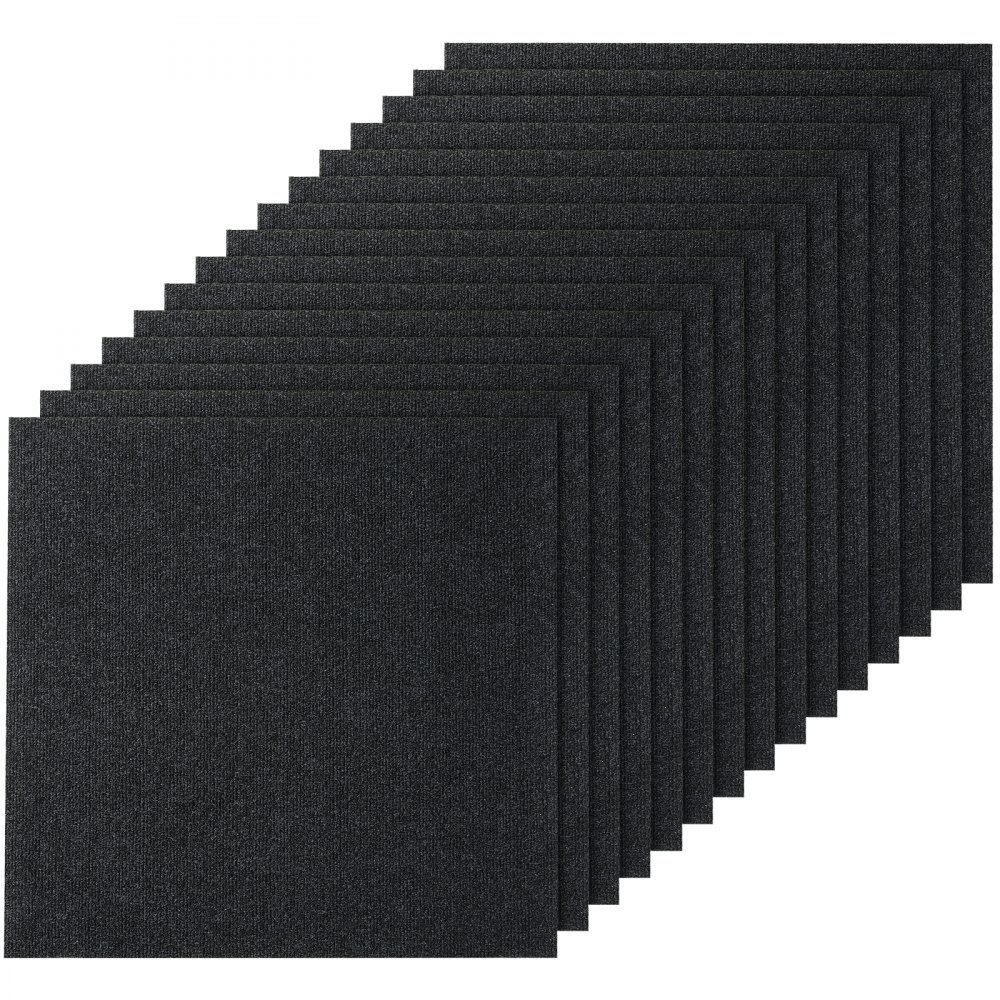 VEVOR Carpet Tiles Peel and Stick, 24” x 24” Squares Self Adhesive Carpet Floor Tile, Soft Padded Carpet Tiles, Easy Install DIY for Bedroom Living Room Indoor Outdoor (15Tiles, Carbon Black)