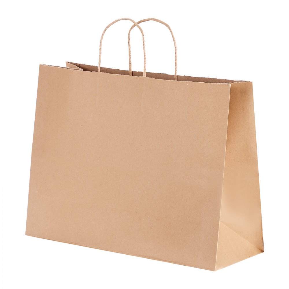 VEVOR Kraft papieren tassen, 100 stuks, cadeautassen met handvatten, 406x152x308 mm, grote herbruikbare papieren draagtassen, boodschappentassen, voor verjaardagen, bruiloften, winkelen, cadeaus, bruin