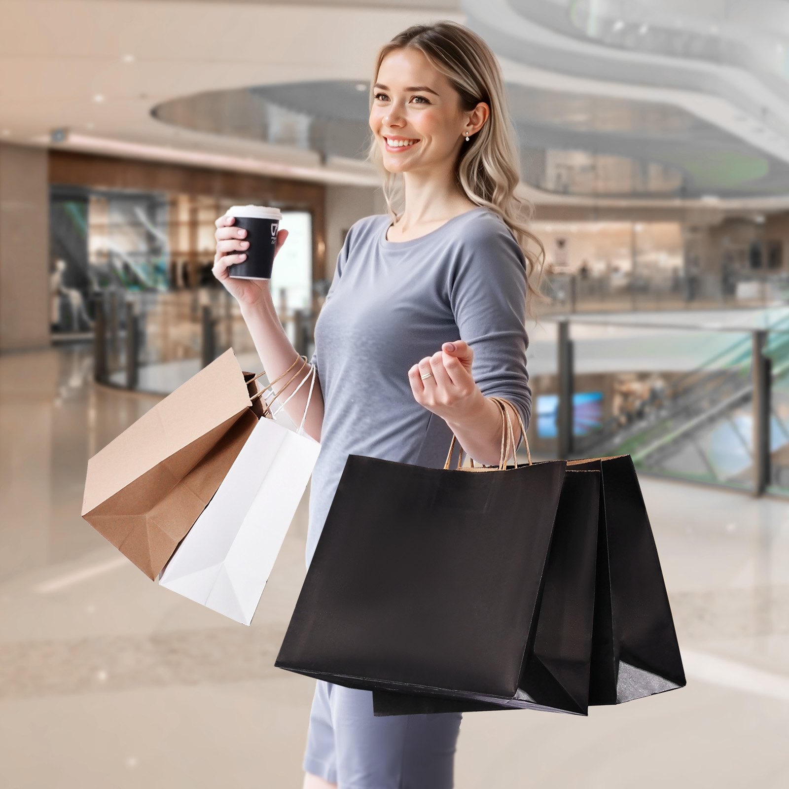 VEVOR Kraft Paper Bags with Handles, 50Pcs 16 x 6 x 12 in, Large Paper Grocery Bags, Reusable & Recycled Take-Out Sacks, Plain Party Bag Bulk for Birthday, Wedding, Business, Goody, Black
