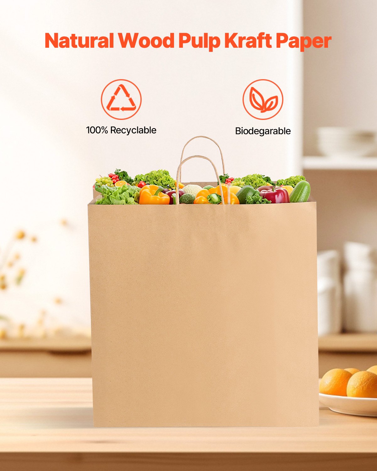 VEVOR Kraft-papieren tassen, 100 stuks, cadeautassen met handvatten, 457 x 178 x 483 mm, grote boodschappentassen, papieren draagtassen, krafttassen, voor verjaardagen, bruiloften, winkelen, cadeaus, bruin