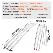 VEVOR Motorcycle Ramps Folding Loading Ramps for Pickup Trucks, Trailer Ramp with Loading Straps for Motorcycles, Dirt Bikes, UTV, Lawn Mowers, Trucks, Snow Blowers, Cargo Trailers, 340 kg, 1 Pack