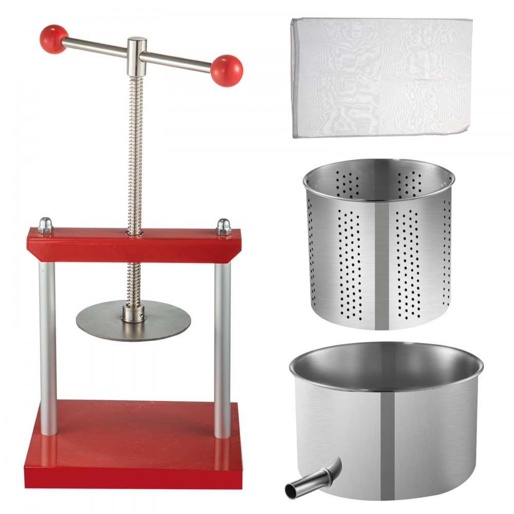 VEVOR Wine Presser, 0.5Gal/2L Grape Press For Wine Making, Wine Press Machine with Dual Stainless Steel Barrels,  Wine Cheese Fruit Vegetable Tincture Press with Power Ball Handle & 0.1"/3 mm Thick Pl