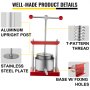 VEVOR Wine Presser, 0.5Gal/2L Grape Press For Wine Making, Wine Press Machine with Dual Stainless Steel Barrels,  Wine Cheese Fruit Vegetable Tincture Press with Power Ball Handle & 0.1"/3 mm Thick Pl