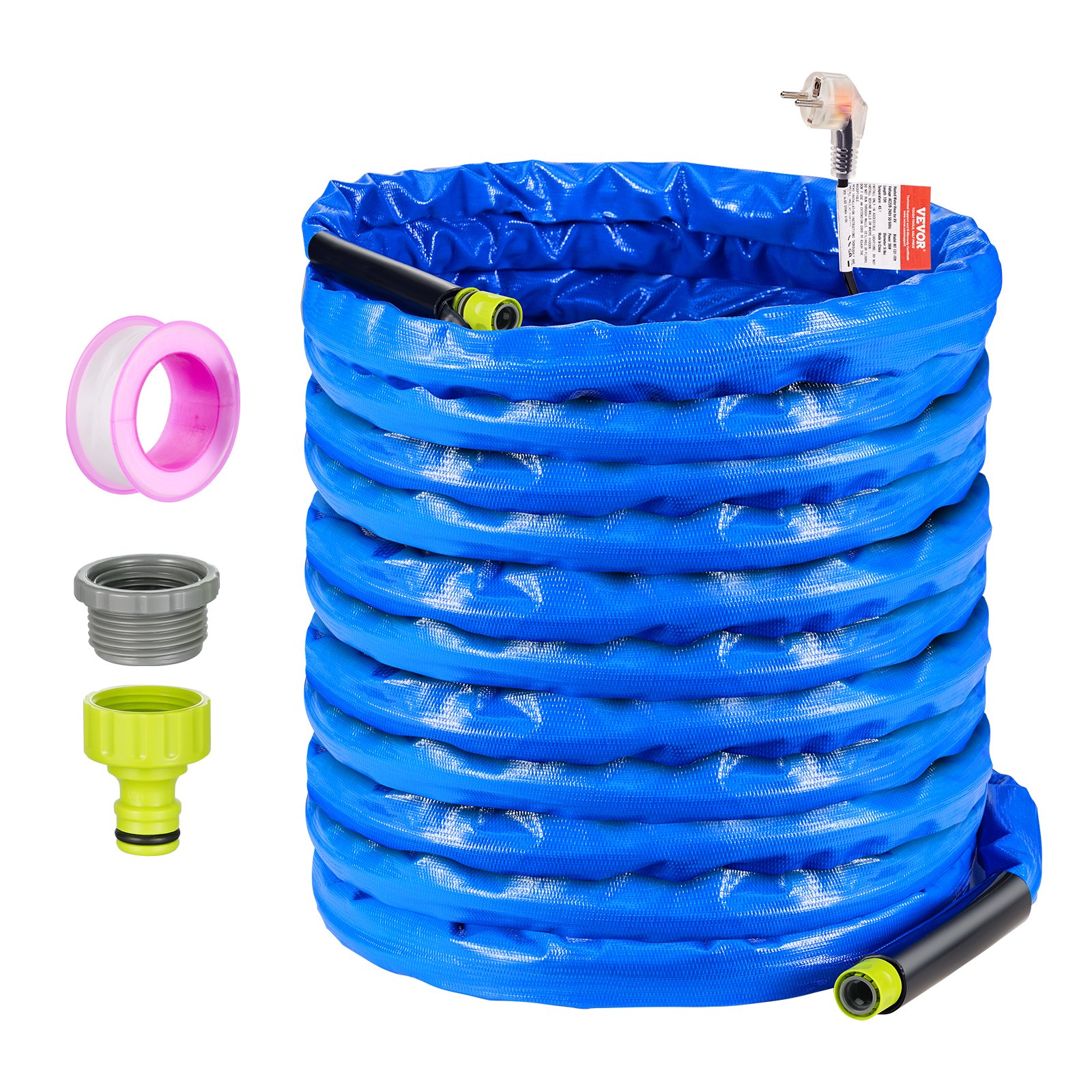 VEVOR 100ft Heated Water Hose for RV, Heated Drinking Water Hose with Corrugated Cover Antifreeze to -45°F, Automatic Self-regulating, 5/8" I.D. with Quick-connect Fitting Set, Lead and BPA Free