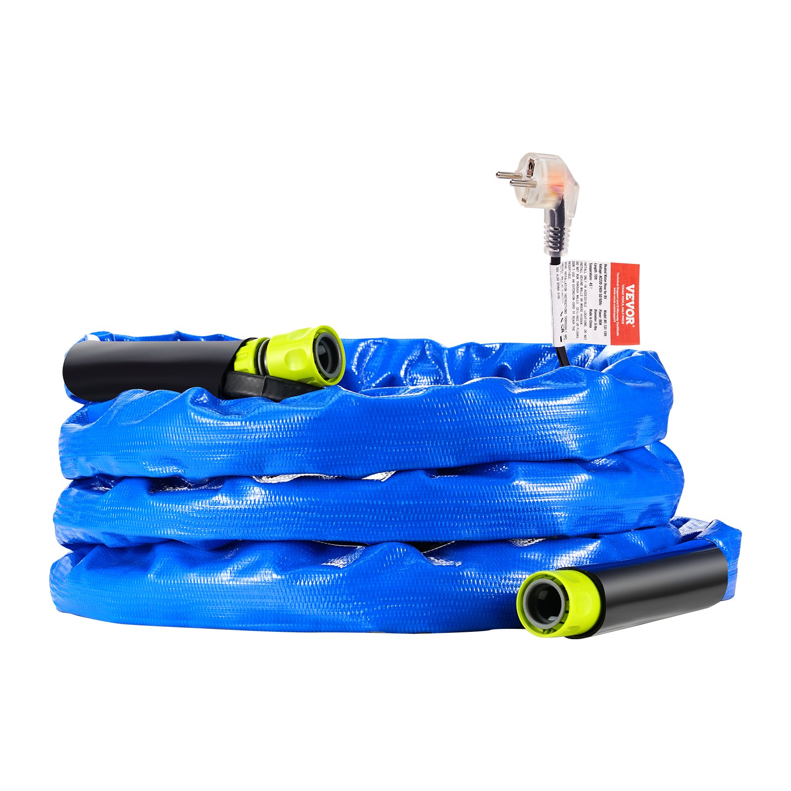VEVOR 15ft Heated Water Hose for RV, Heated Drinking Water Hose with Corrugated Cover Antifreeze to -45°F, Automatic Self-regulating, 5/8" I.D. with Quick-connect Fitting Set, Lead and BPA Free
