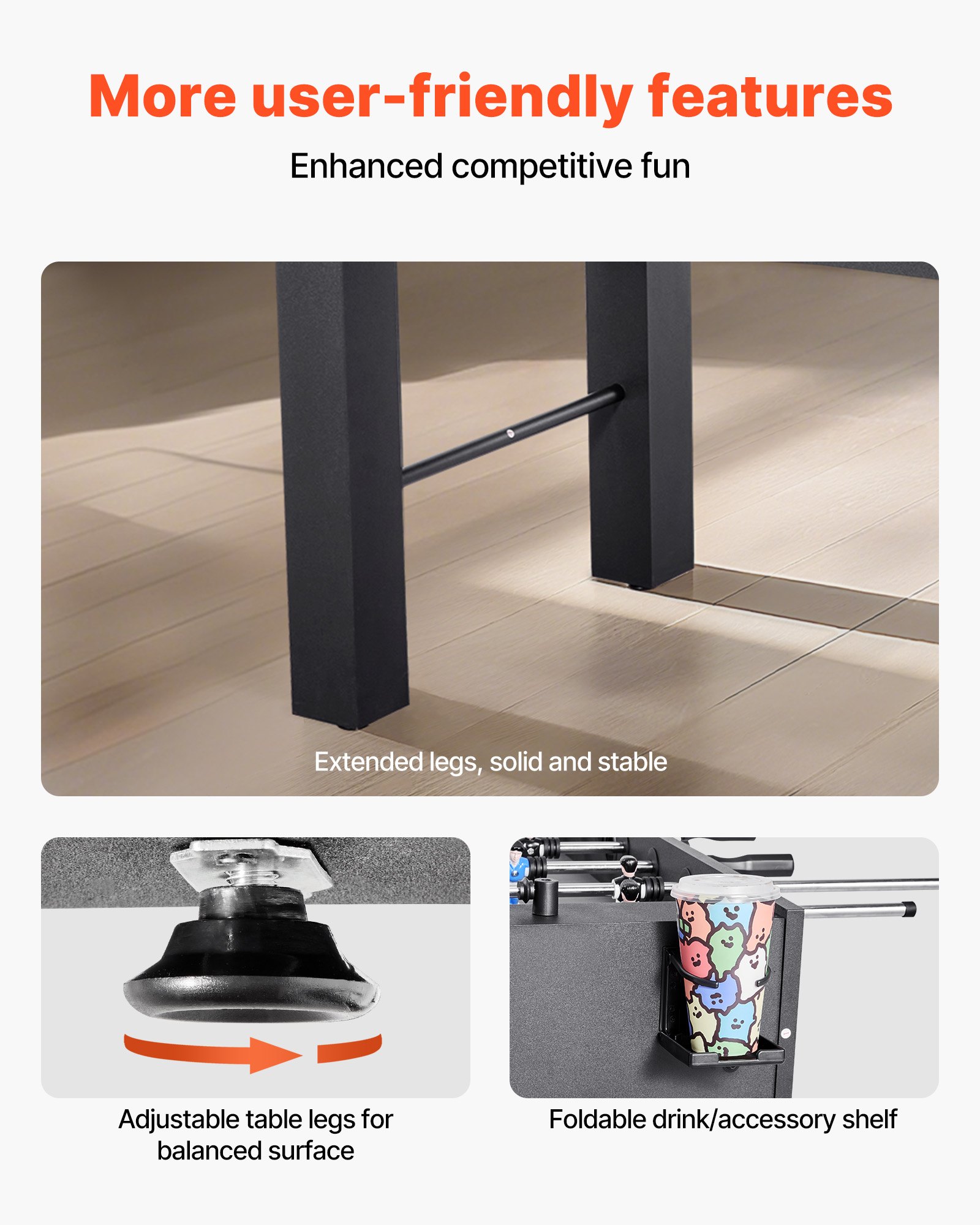 VEVOR Foosball Table, 137 cm Standard Size Table, Indoor Full Size Foosball Tables for Home, Family, and Game Room, Durable Soccer Set, Includes 4 Balls, Score Keeper, and 2 Cup Holders