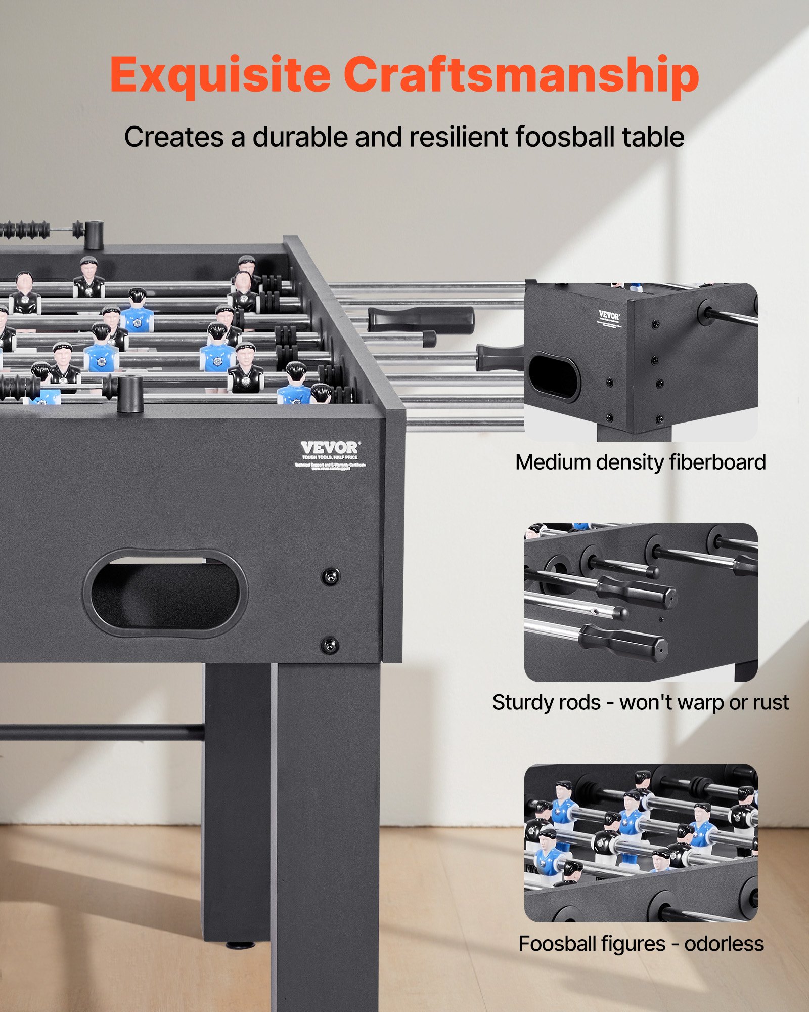 VEVOR Tafelvoetbaltafel van standaardformaat (1372 x 737 x 878 mm), indoor tafelvoetbaltafel voor thuis, gezin en speelkamer, duurzame set, inclusief 4 ballen, scoreteller en 2 bekerhouders.