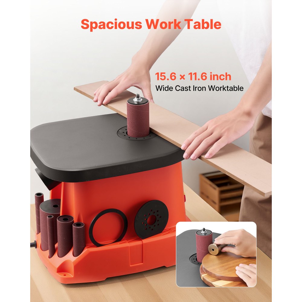 VEVOR Oscillating Spindle Sander, 2000RPM Benchtop Spindle Sander with 6 Sleeves (12.7–76.2 mm), 16mm Stroke & 397 x 295 mm Cast Iron Table for Furniture Finishing, Crafts Sanding, DIY Woodworking