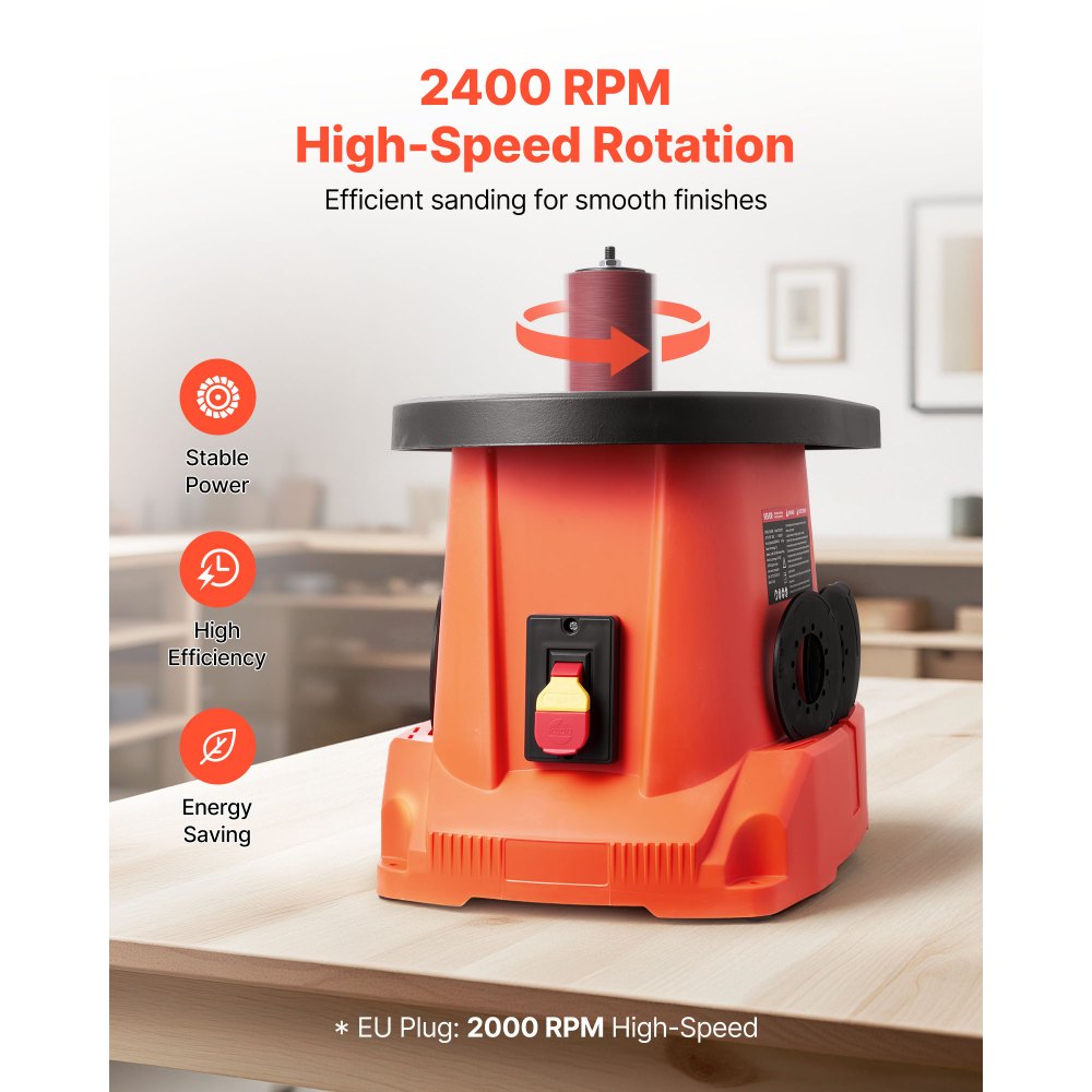 VEVOR oscillerende spindelschuurmachine, 2000 tpm spindelschuurmachine met 6 mouwen (12,7–76,2 mm), 16 mm slag en 397 x 295 mm gietijzeren tafel voor meubelafwerking, ambachten en houtbewerking