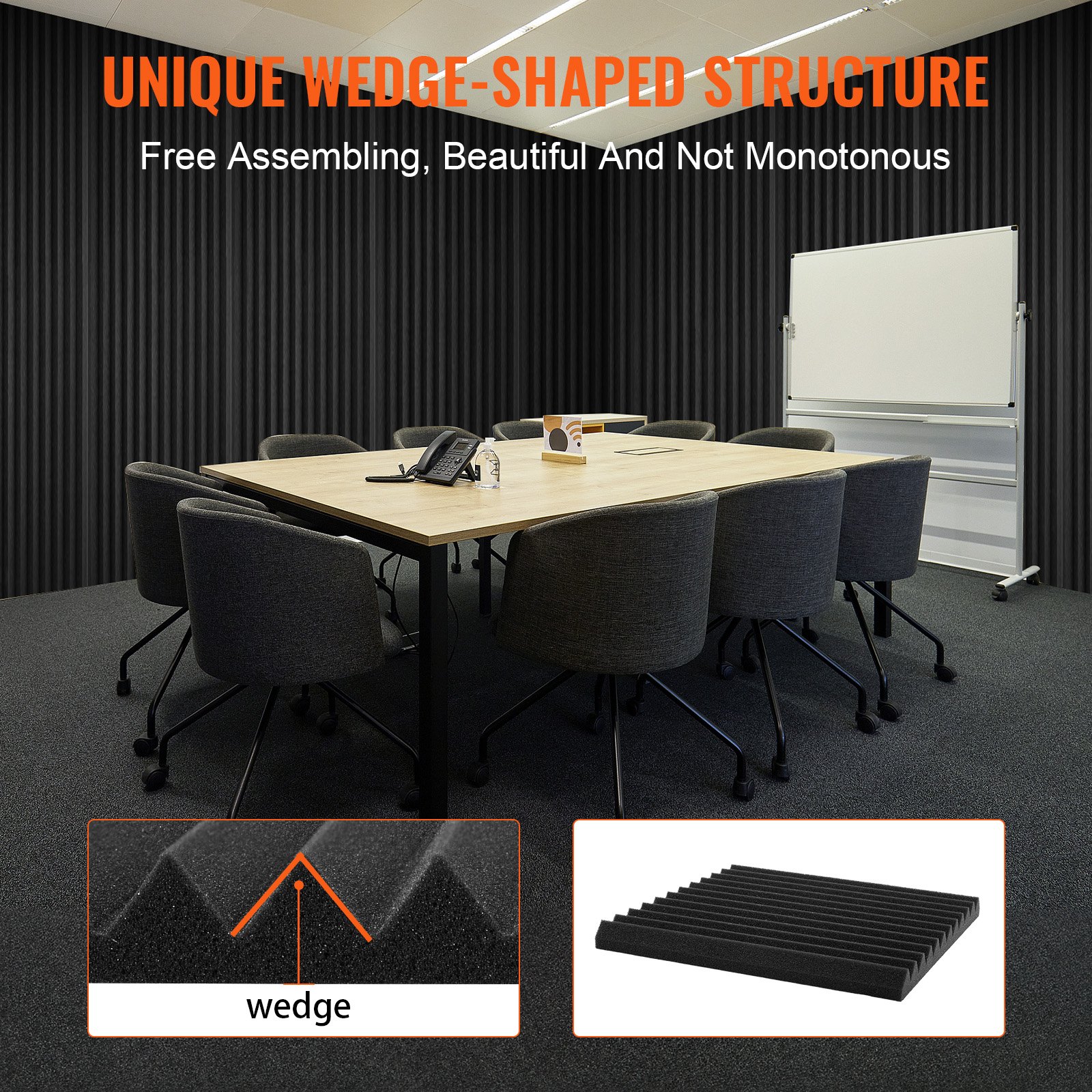 VEVOR akoestische schuimpanelen, set van 48, 300x300x25mm, zelfklevend, geluidsisolerende wandpanelen met hoge dichtheid, akoestische panelen, akoestische schuimmatten voor studiowanden en -plafonds