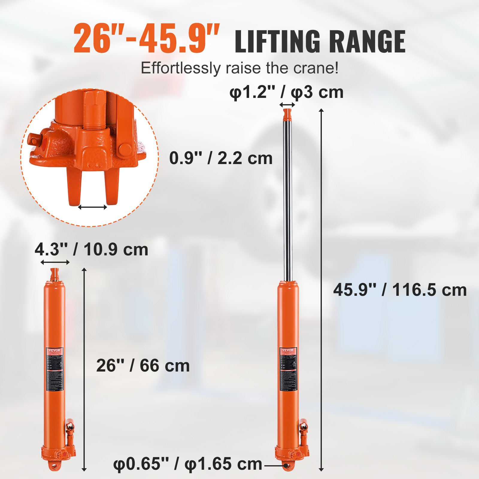 VEVOR hydraulische krik met lange ram, 8t motorhefcilinder met enkele zuigerpomp en vlakke voet, hydraulische autokrik voor motorheftafels, garage-/werkplaatskranen, boerderij, enz.