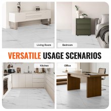 VEVOR Self Adhesive Vinyl Floor Tiles 392x23.6inch 1.5mm Thick Peel and Stick White Marble Texture DIY Flooring for Kitchen Dining Room Bedroom Bathroom